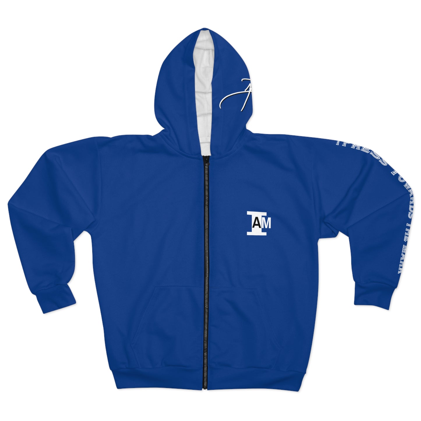 I Am: DETERMINED (I Press Towards The Mark) - Unisex Zip Hoodie (Blue with White Lettering)