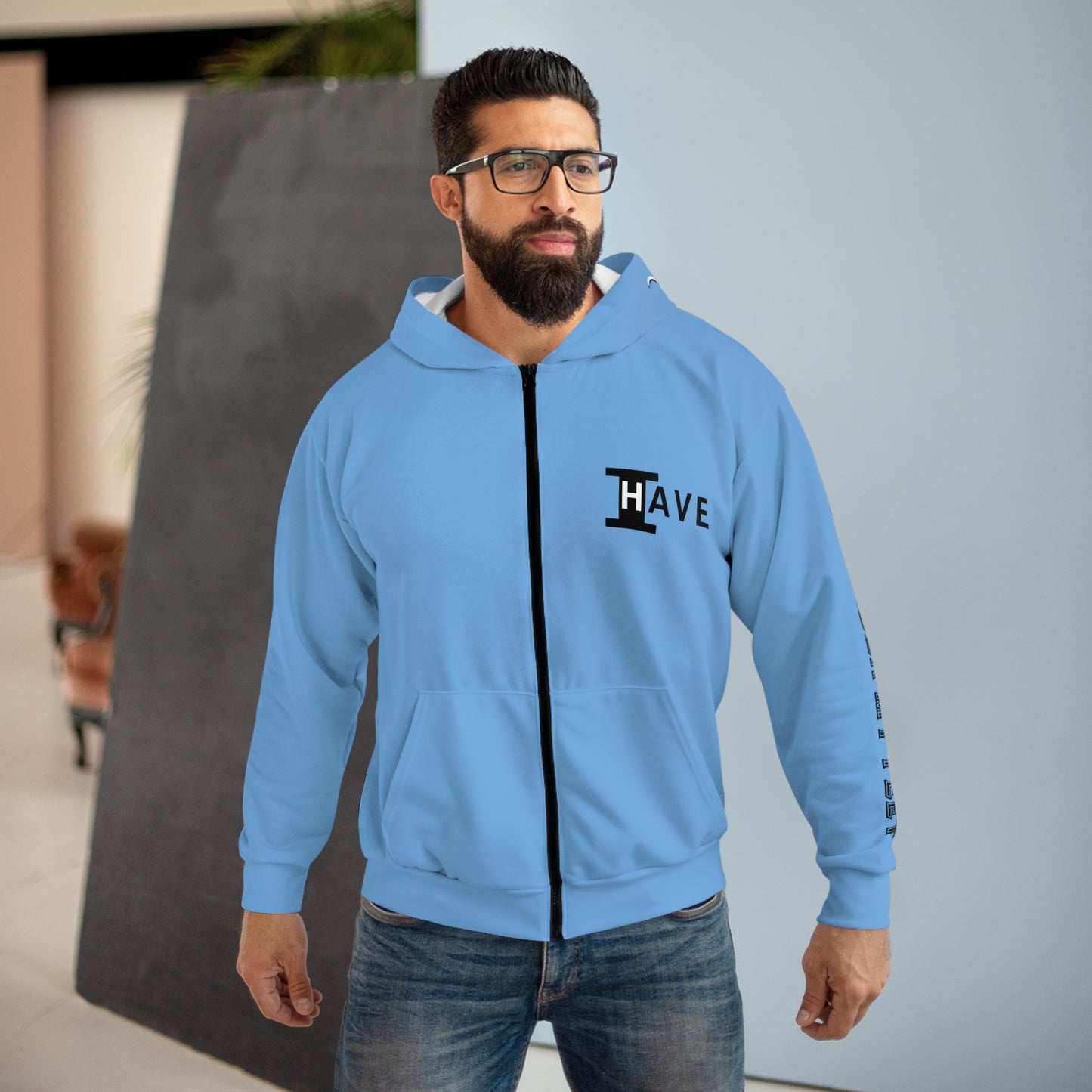 I Have: OVERCOME (It Is Under My Feet) - Unisex Zip Hoodie (Light Blue)