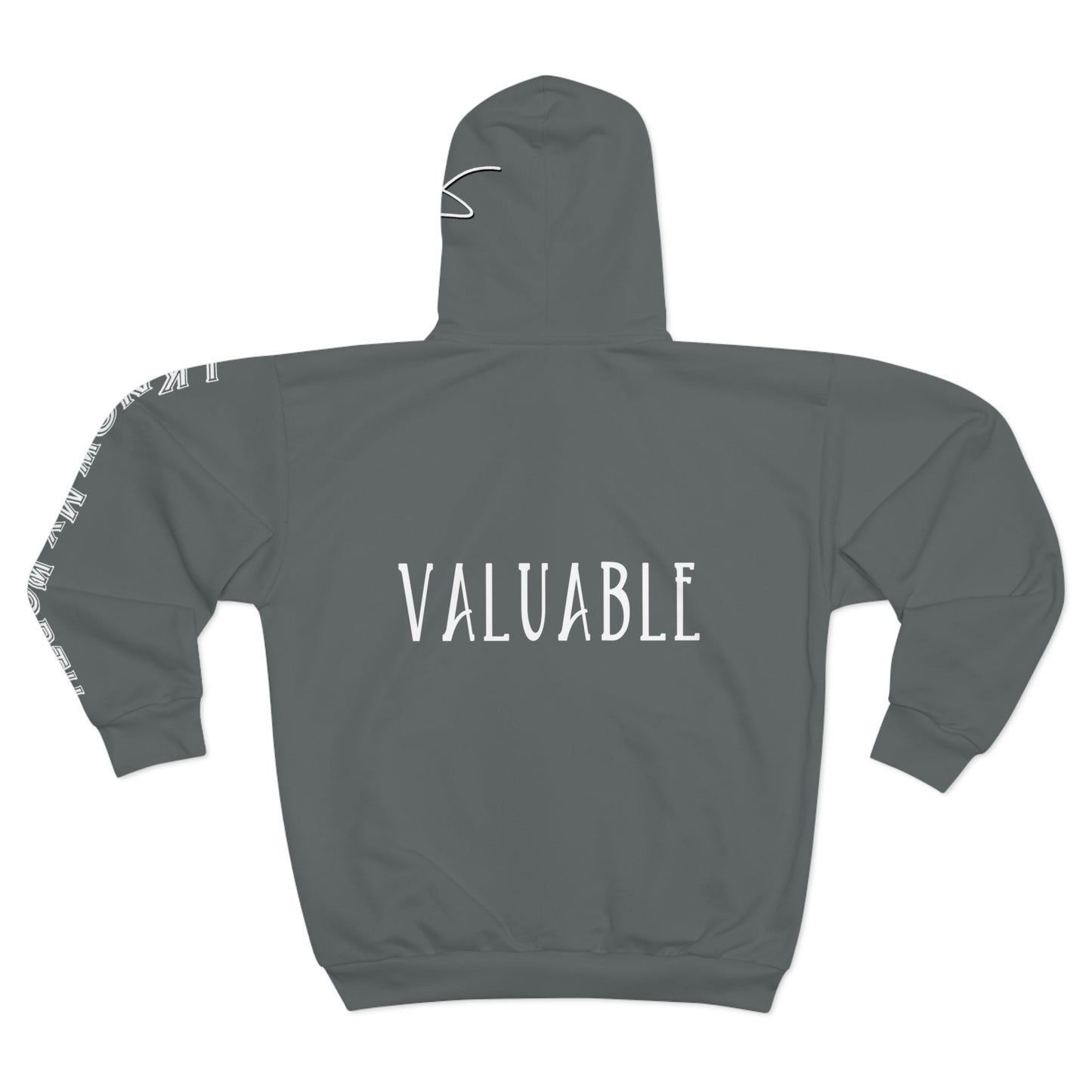 I Am: VALUABLE (I Know My Worth) - Unisex Zip Hoodie (Dark Grey)