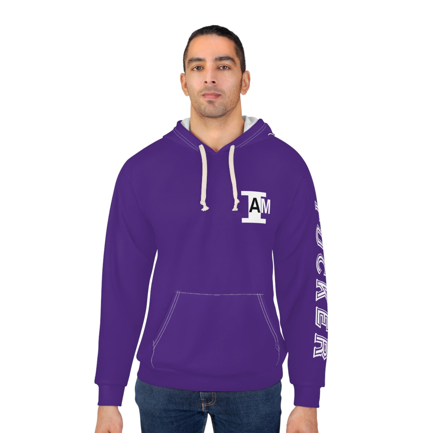 I Am: TUCKER - Unisex Pullover Hoodie (Purple with White Letters)