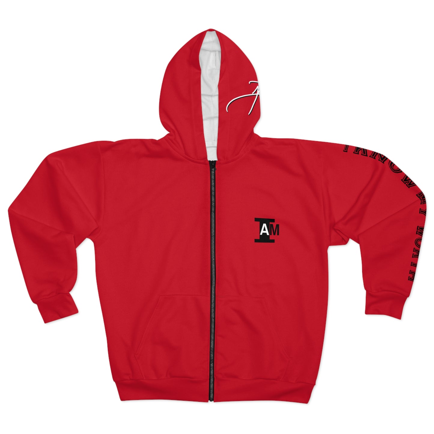 I Am: VALUABLE (I Know My Worth) - Unisex Zip Hoodie (Red)