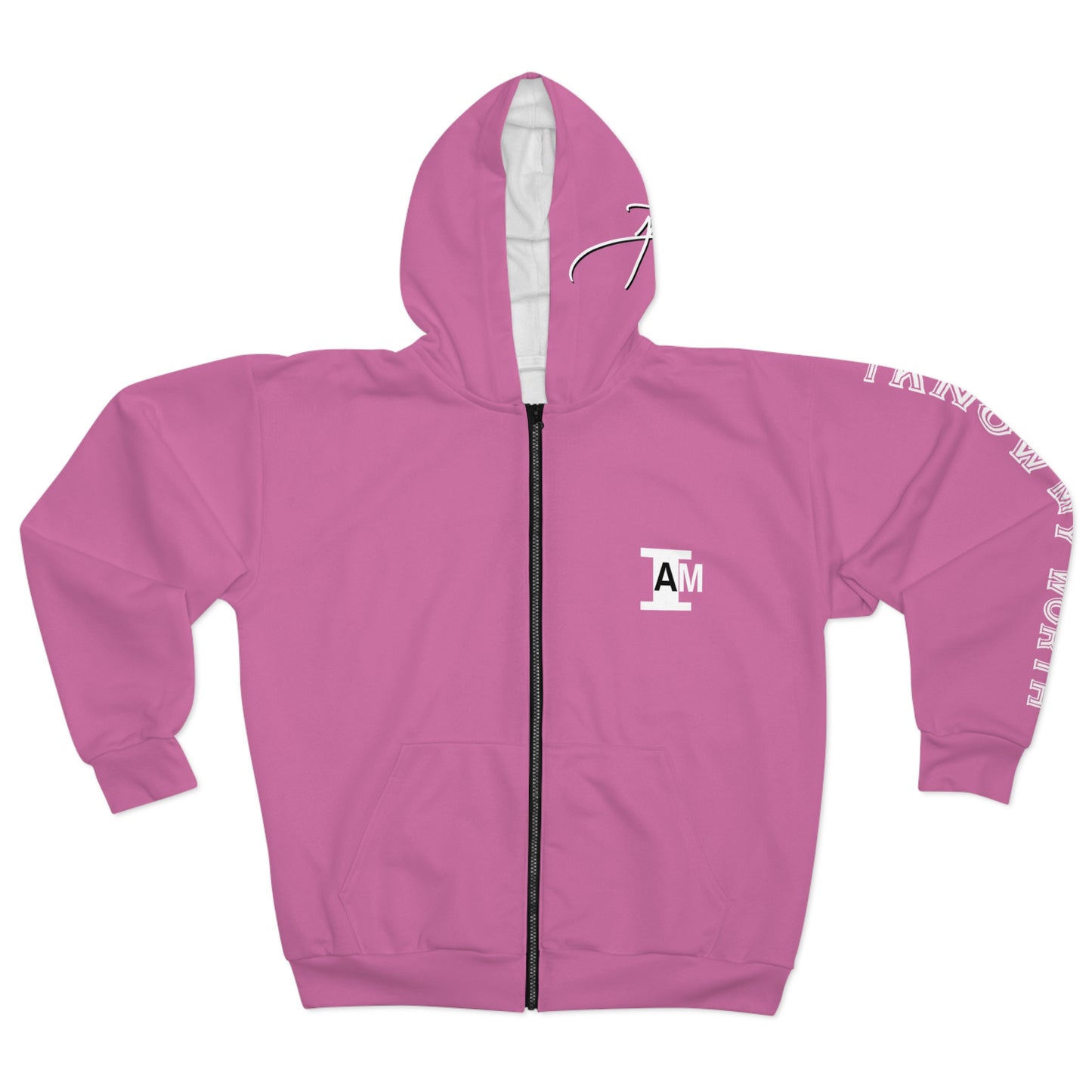 I Am: VALUABLE (I Know My Worth) - Unisex Zip Hoodie (Pink)