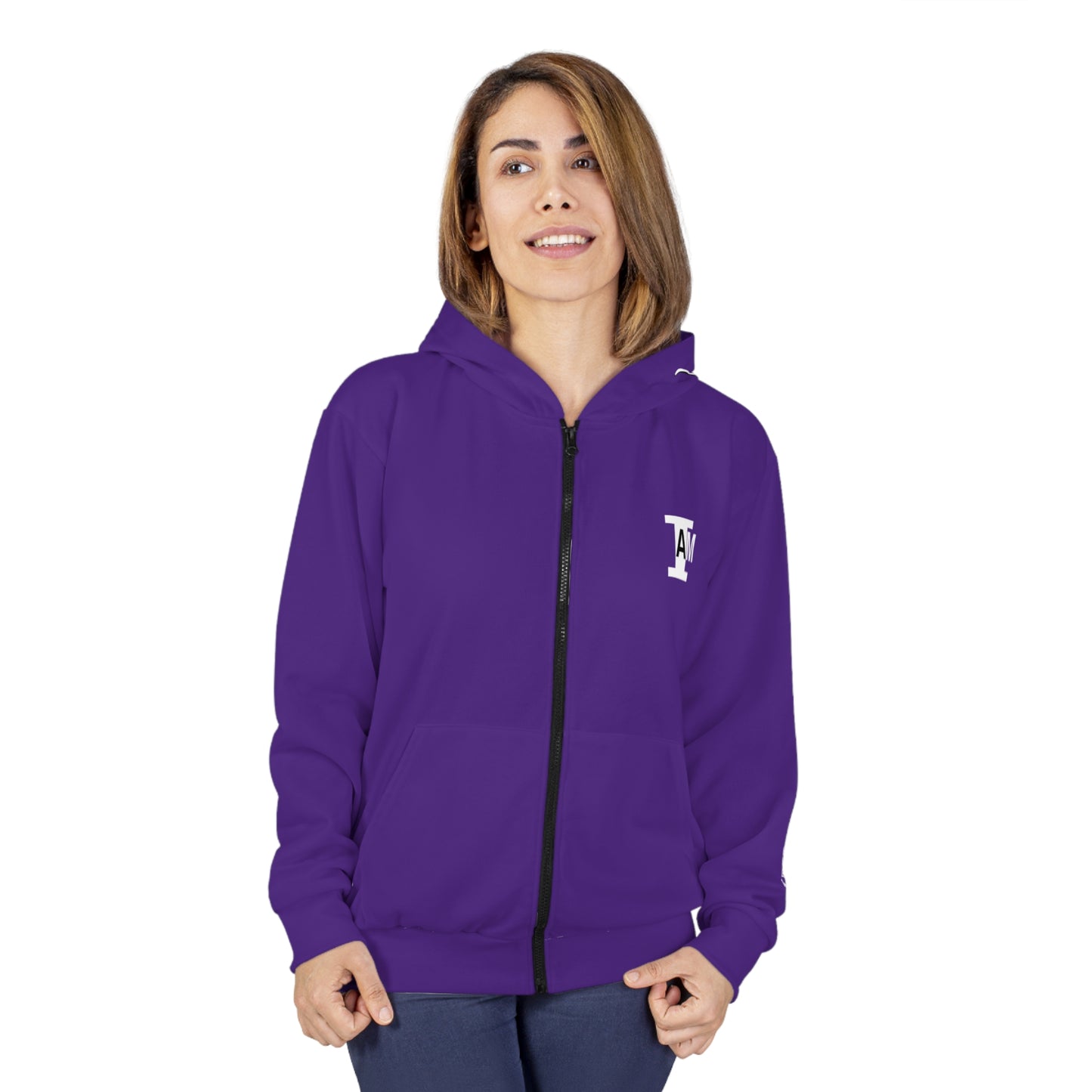 I Am: DETERMINED (I Press Towards The Mark) - Unisex Zip Hoodie (Purple with White Lettering)