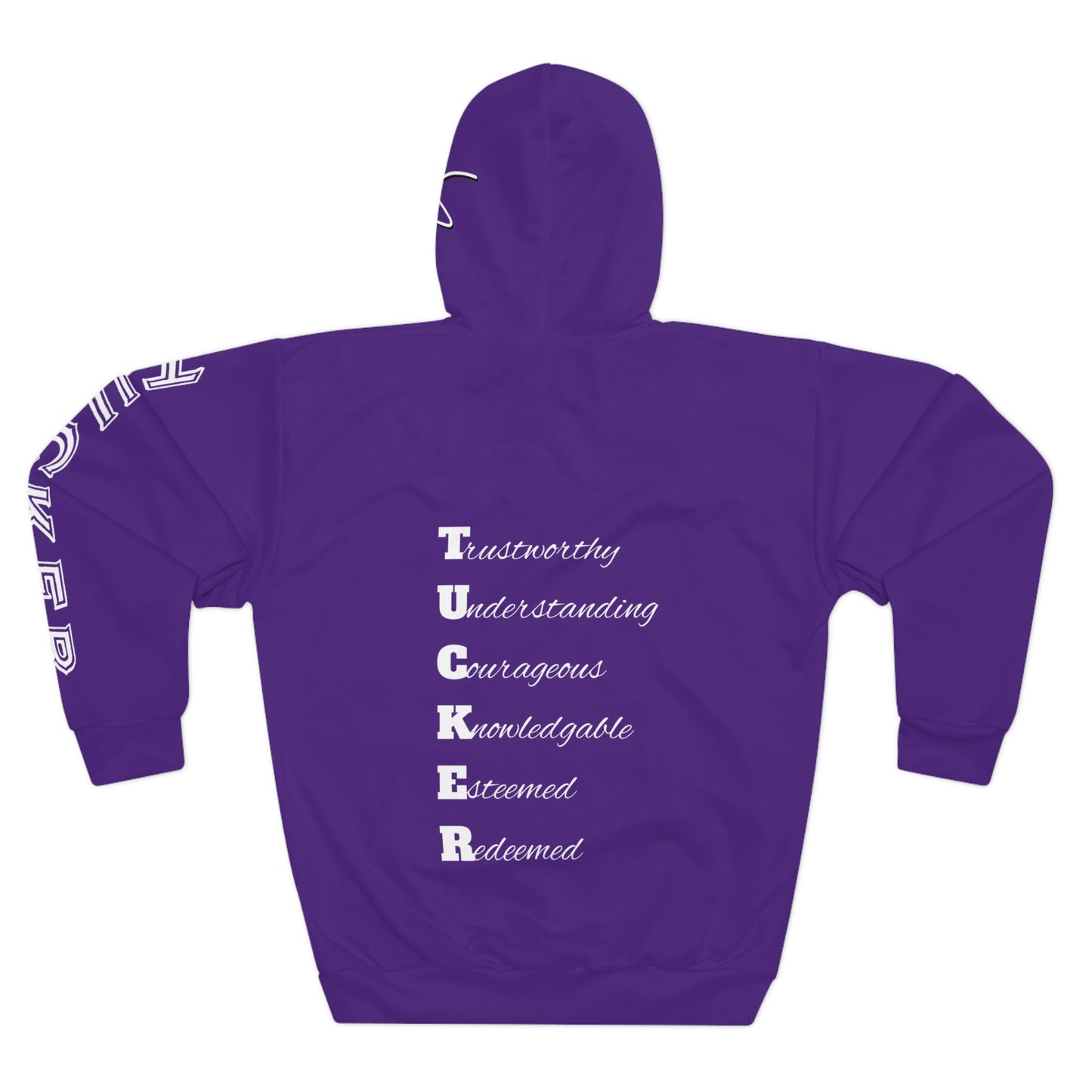 I Am: TUCKER - Unisex Pullover Hoodie (Purple with White Letters)