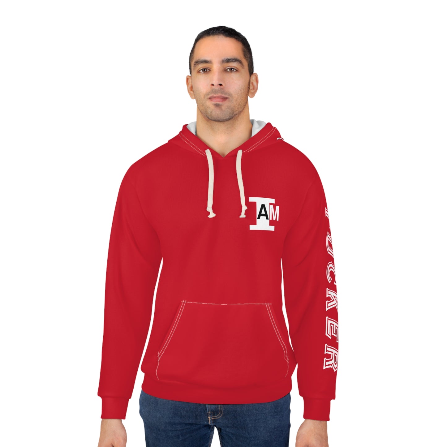 I Am: TUCKER - Unisex Pullover Hoodie (Red with White Letters)