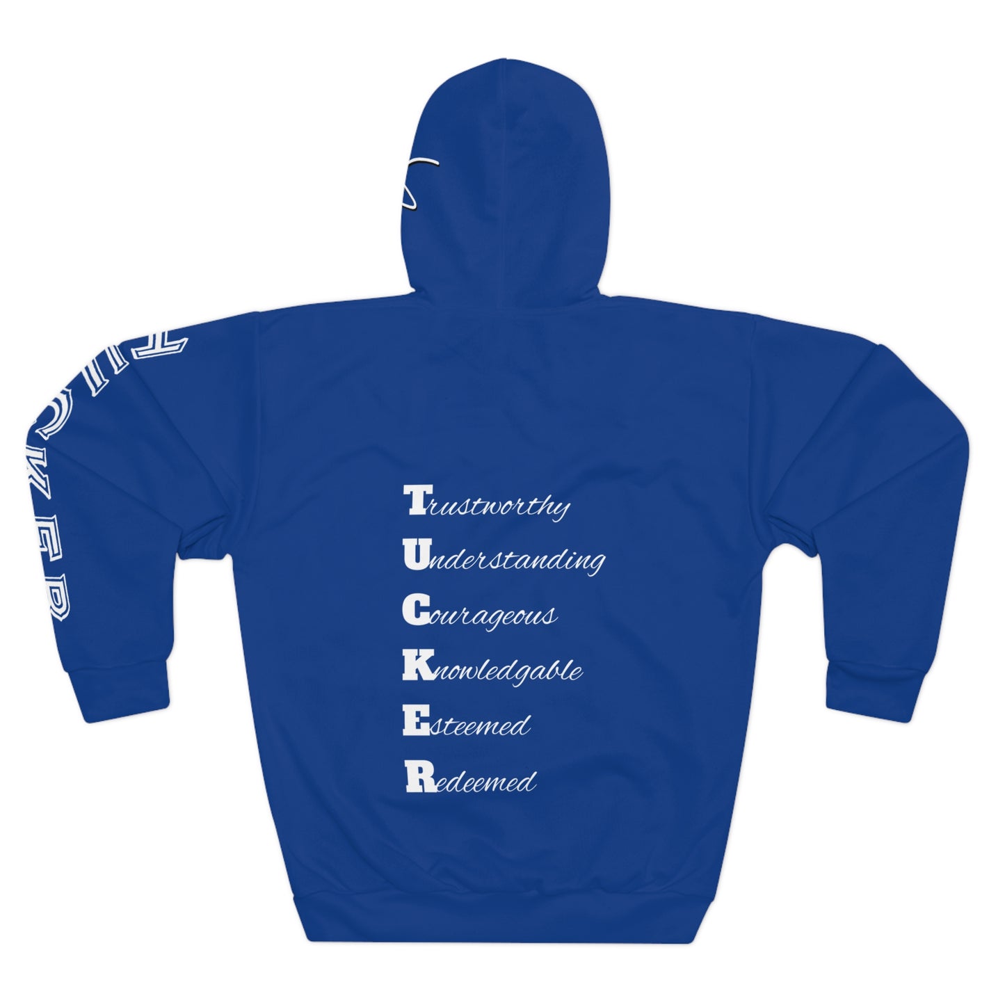 I Am: TUCKER - Unisex Pullover Hoodie (Blue with White Letters)