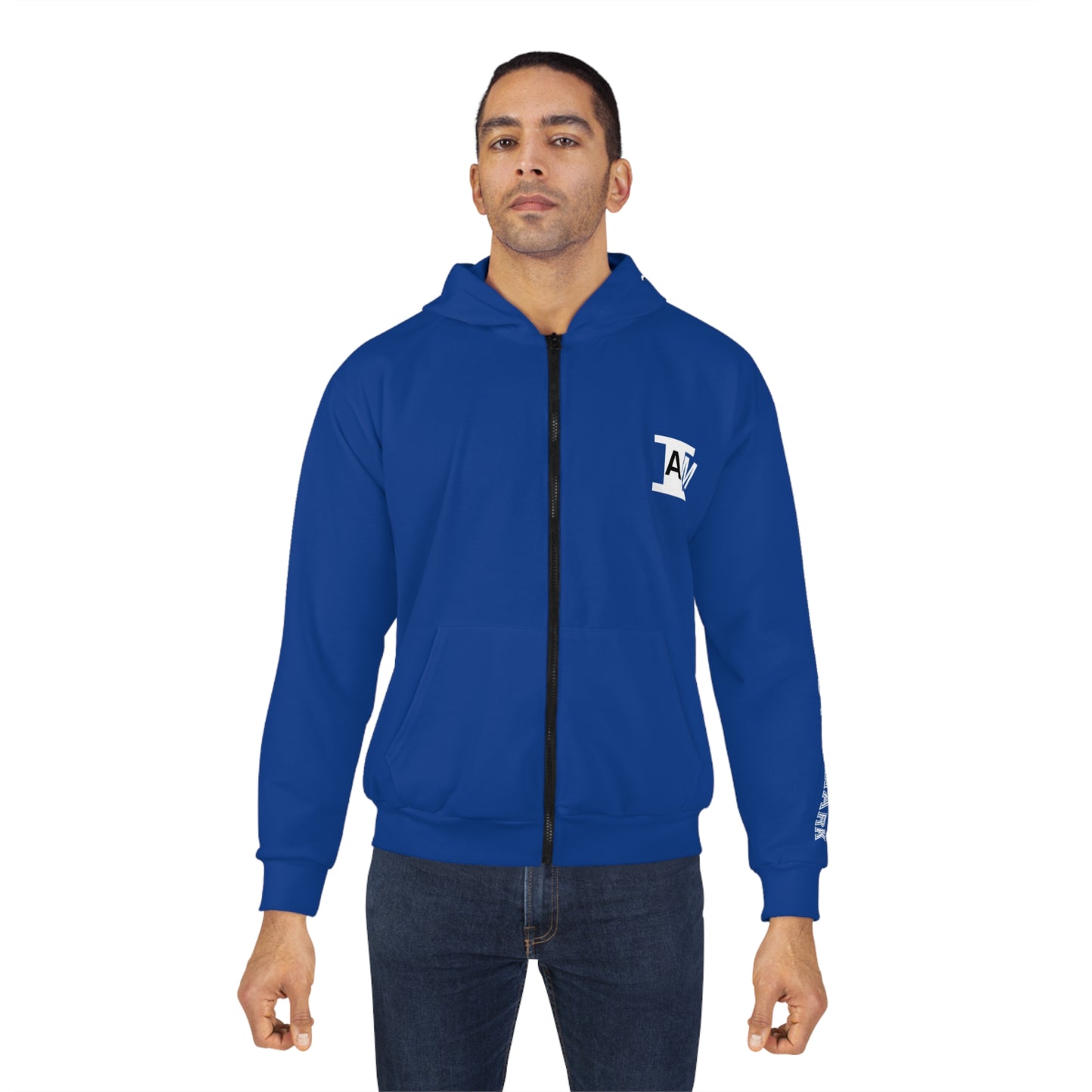 I Am: DETERMINED (I Press Towards The Mark) - Unisex Zip Hoodie (Blue with White Lettering)