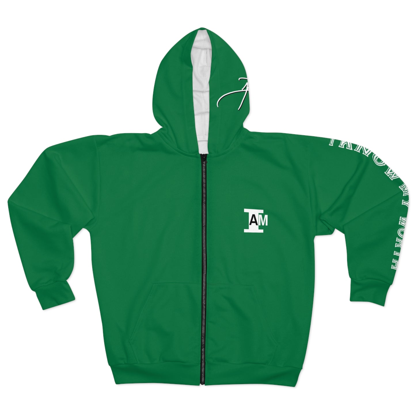 I Am: VALUABLE (I Know My Worth) - Unisex Zip Hoodie (Green)