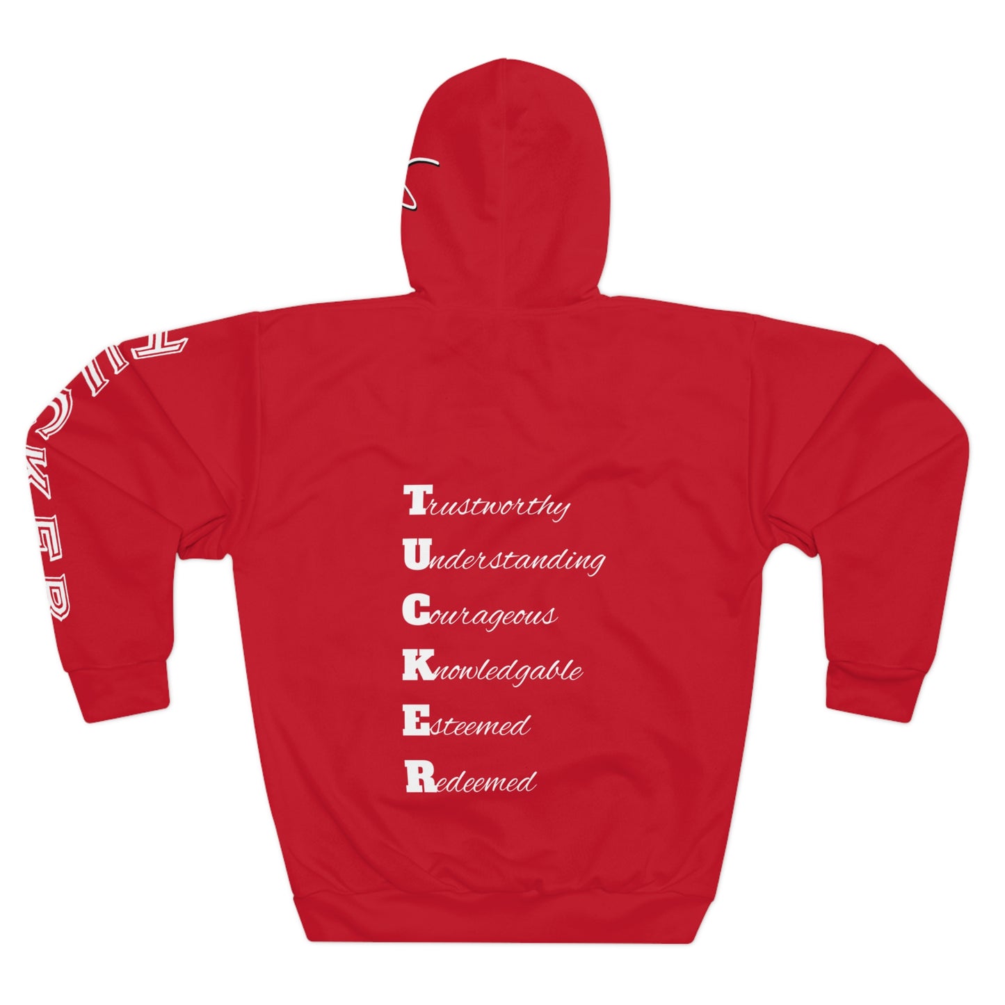 I Am: TUCKER - Unisex Pullover Hoodie (Red with White Letters)