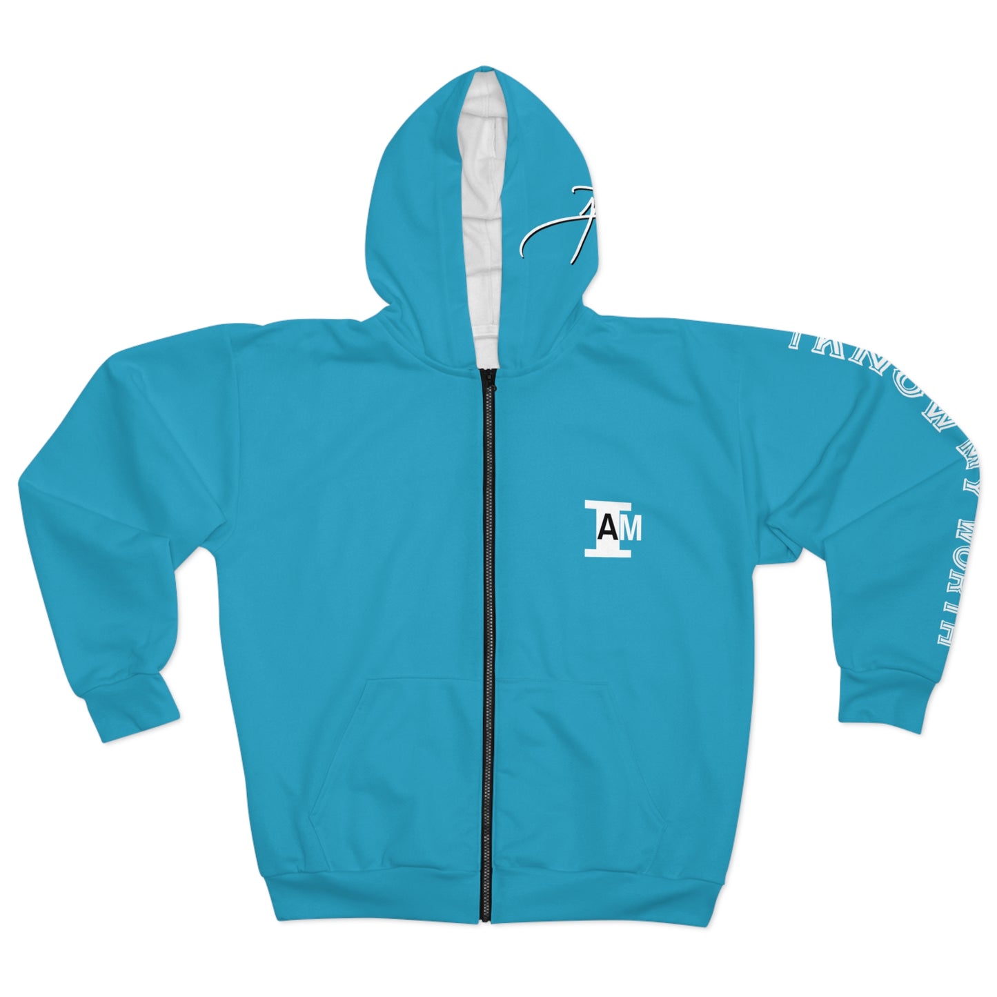 I Am: VALUABLE (I Know My Worth) - Unisex Zip Hoodie (Turquoise)