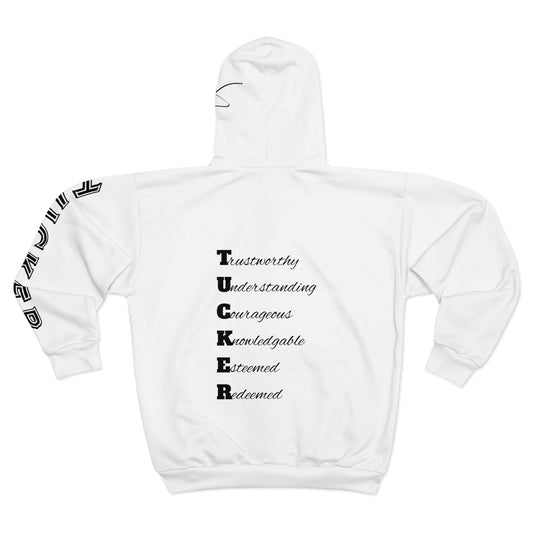 I Am: TUCKER - Unisex Zip Hoodie (White)