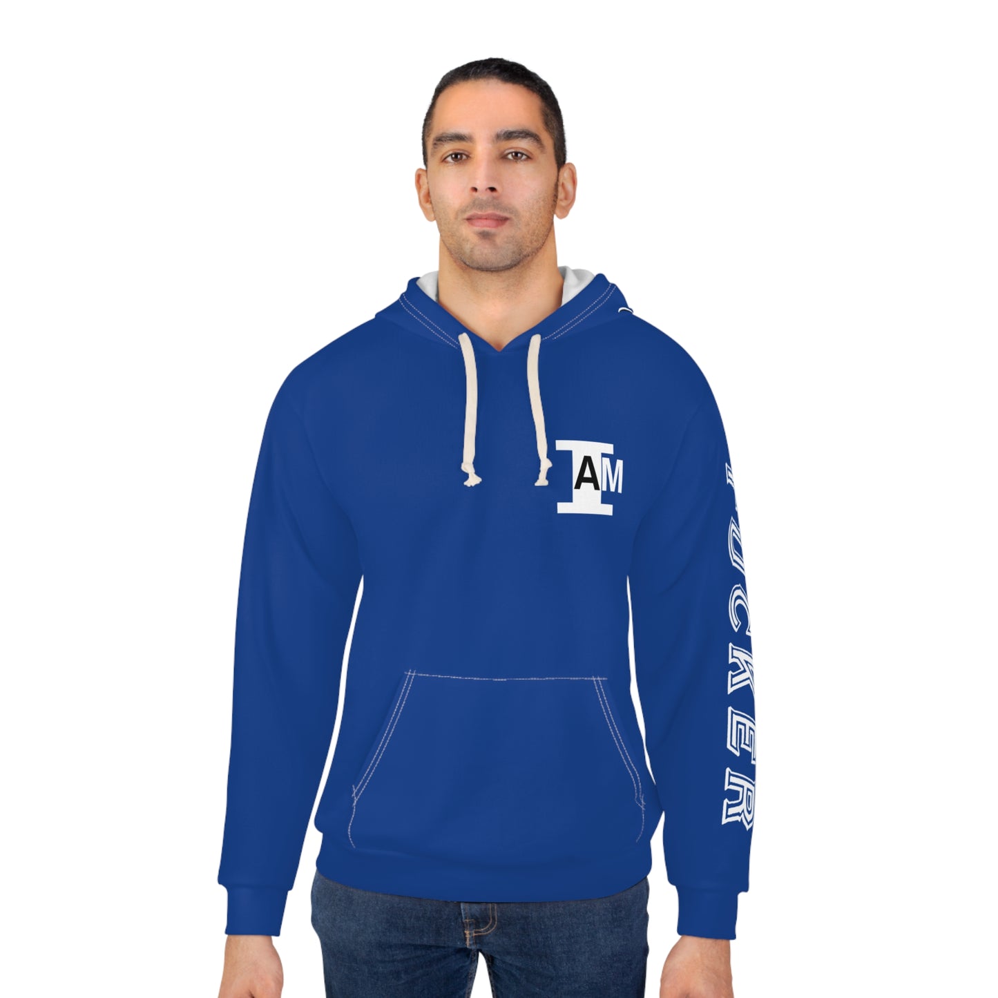 I Am: TUCKER - Unisex Pullover Hoodie (Blue with White Letters)