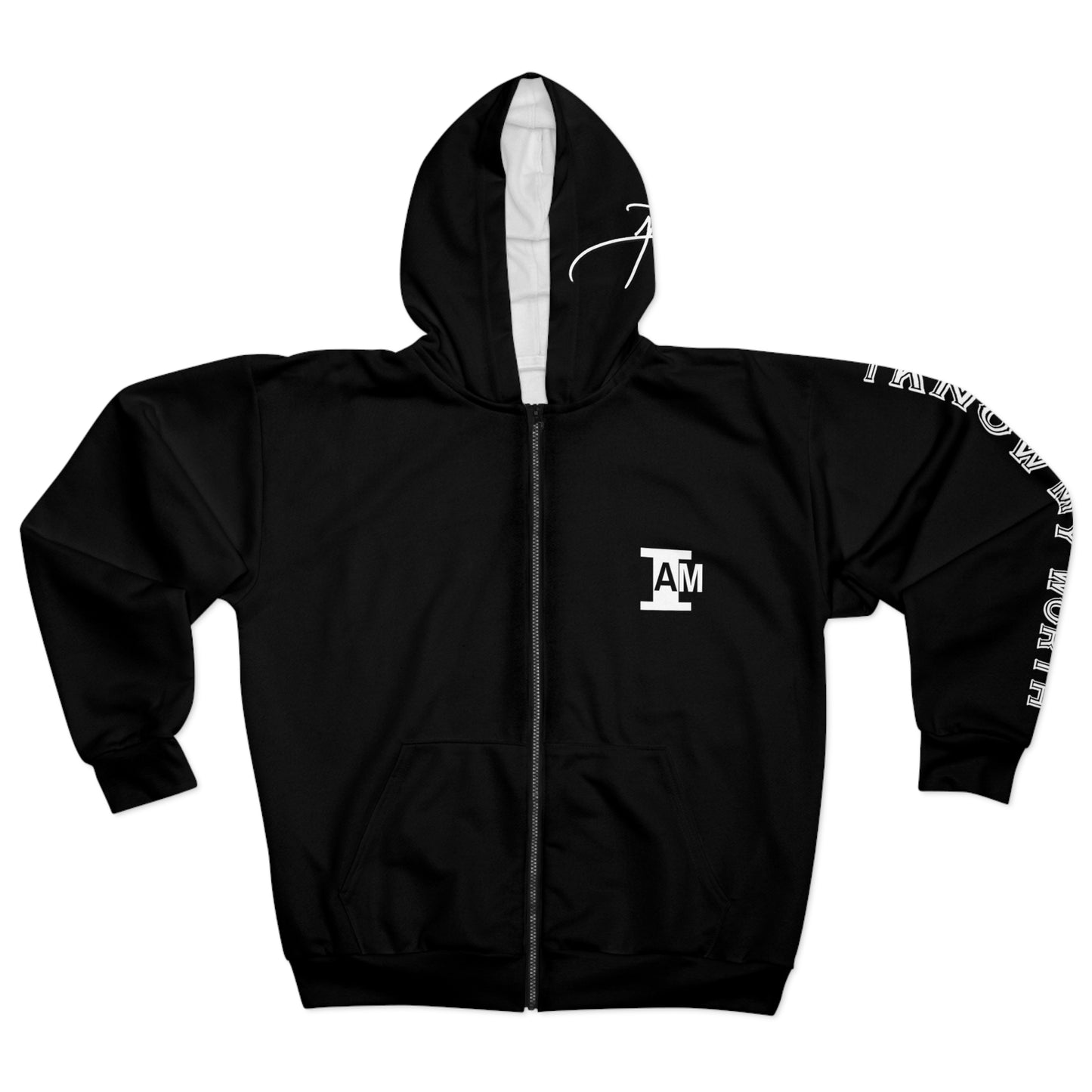 I Am: VALUABLE (I Know My Worth) - Unisex Zip Hoodie (Black)