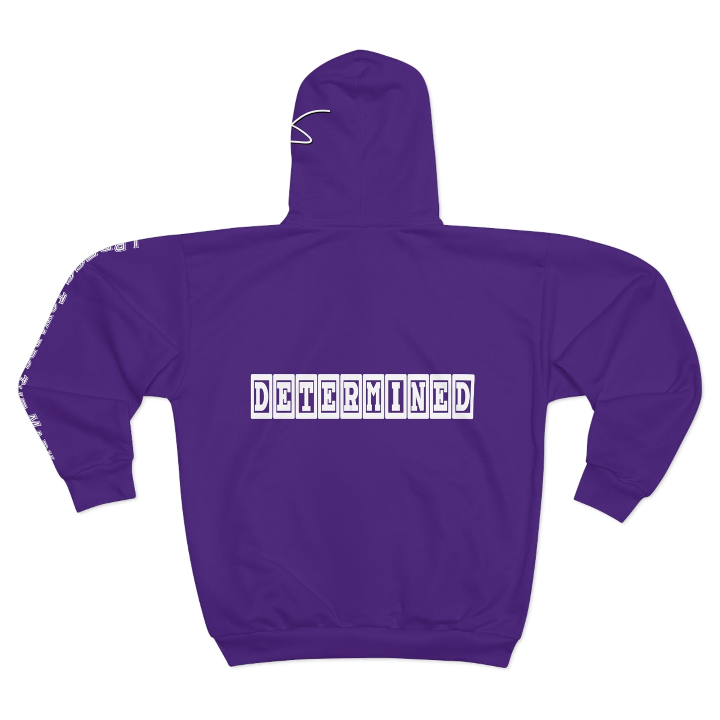 I Am: DETERMINED (I Press Towards The Mark) - Unisex Zip Hoodie (Purple with White Lettering)